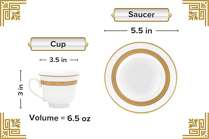 48 Piece Gorgeous Dinnerware Sets for 8 – Porcelain Plates Cups Saucers and Bowls – Elegant Rope Gold Design Dishware – Dish Set for Kitchen Table Formal Dining or Everyday Use (Rope Gold)