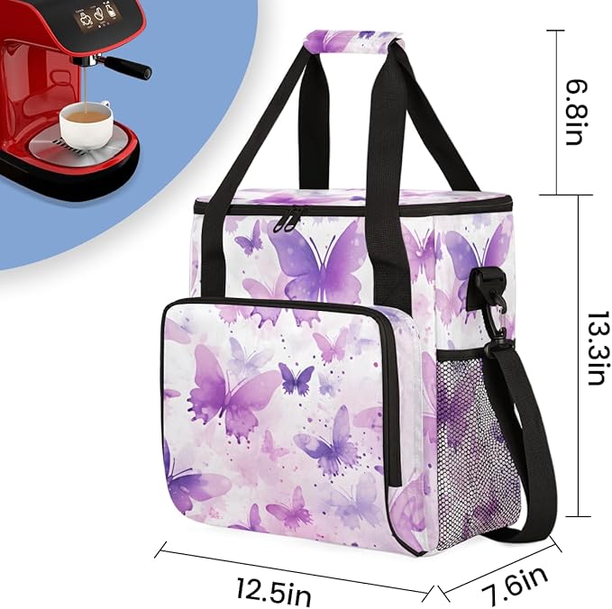 Abstract Butterfly Coffee Maker Carrying Bag Glitter Butterfly Travel Storage Bag Compatible with K-Mini or K-Mini Plus Single Serve Coffee Brewer Carrying Case with Pockets &amp Shoulder Strap