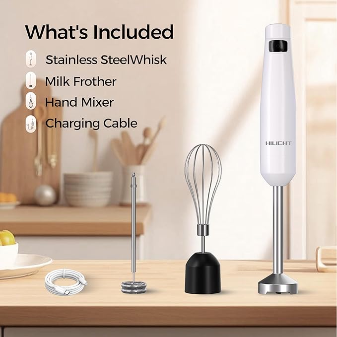 Cordless Hand Blender12V Rechargeable Immersion Blender with 60+ Bowl Battery Life4-Point Stainless Steel BladeVariable Speed &amp Egg Whisk - for SoupsSmoothies Baby Food
