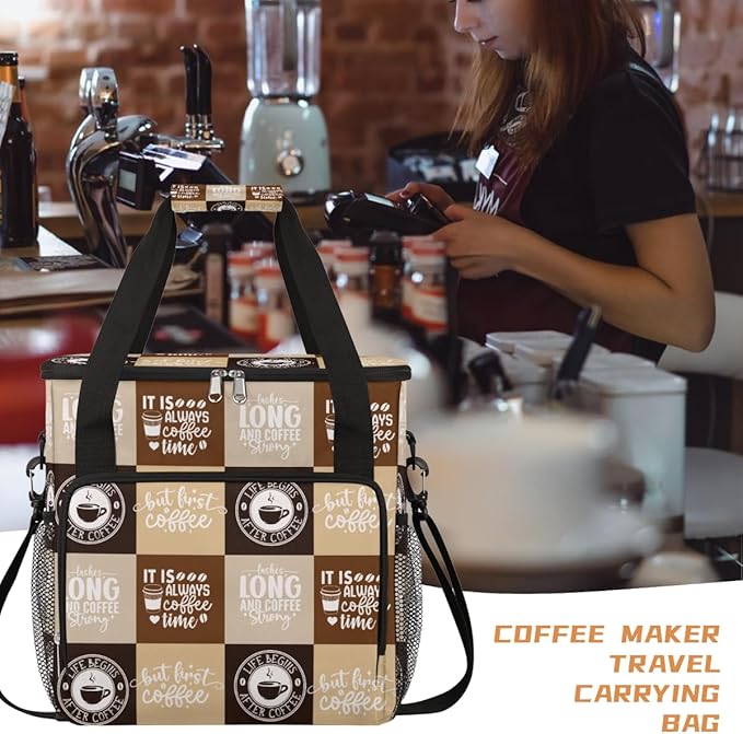 cfpolar Coffee Brown Coffee Maker Carrying Bag Coffees Machine Travel Storage Bag Compatible with K-Mini or K-Mini Plus Portable Single Serve Coffees Brewer Case with Pockets for K-Cup Pods