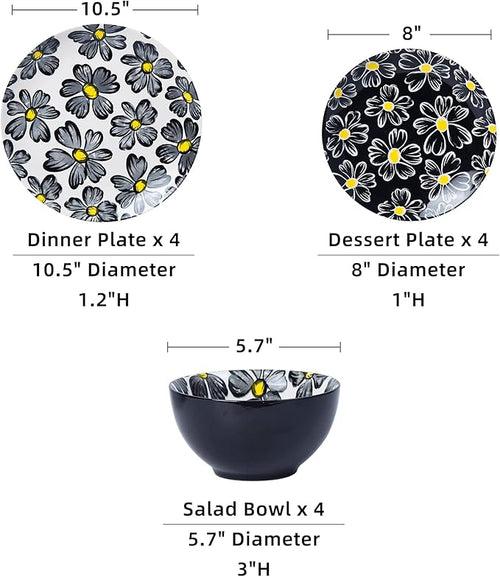 12-pieces Dinnerware Set Ceramic Dish Set Plates Sets Service for 4 Bowl Sets Stoneware Dinnerware Sets 12pcs Plate and Bowl Set for kitchen