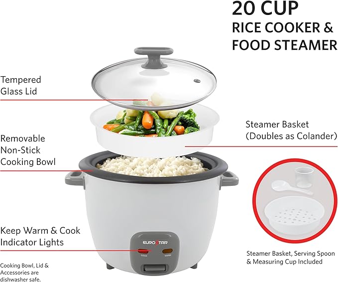 EUROSTAR 20-Cup Rice Cooker White