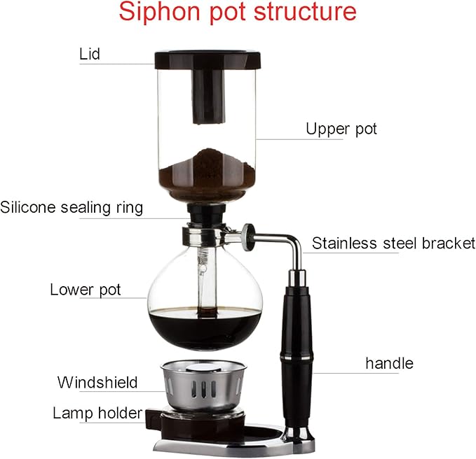3-5 Cup Syphon Maker Vacuum Coffee Maker for Brewing Coffee and Tea with Extended HandleCoffee Glass Syphon SiphonCoffee Machine Filter5