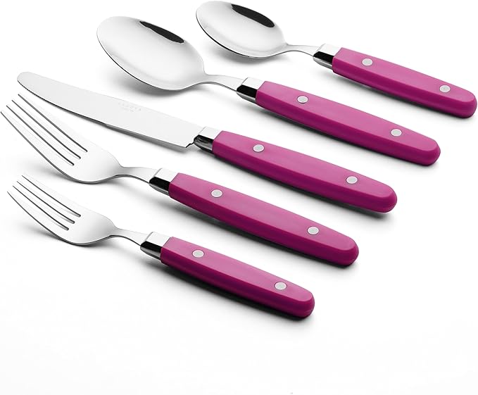 ANNOVA Silverware Set Stainless Steel Cutlery Color Handle With Rivet/Retro Flatware (Pink 20 Pieces)