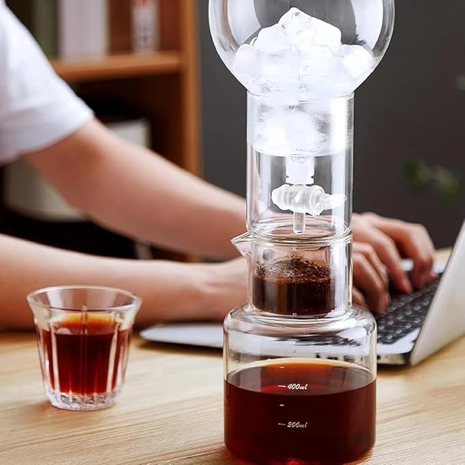 Cold Brew Drip Tower Ice Drip Coffee Maker 600ml/20.29oz Capacity Cold Brew Drip Tower Coffee Maker with Stainless Steel Frame DIY Ice Coffee Brew Tower for Coffee and Tea(Silver)