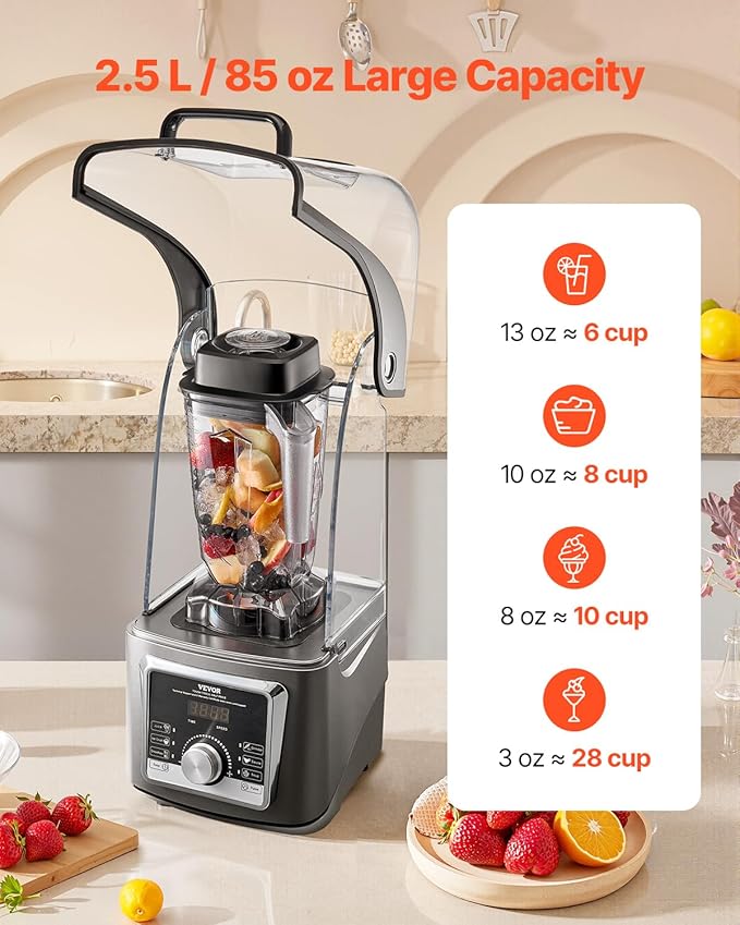 VEVOR Blender for Smoothies 85 oz 1400W Professional Blender with Powerful Motor Multi-Functional Food Processing with Noise Cover for Smoothie/Milkshake/Juice Fits for Kitchen