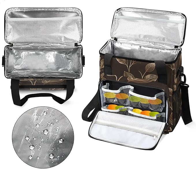 Leaf Plant Theme Coffee Maker Travel Bag for Keurig K-Mini/K-Mini Plus Insulated Waterproof Tote with Pockets for K-Cup Portable Single-Serve Brewer Case