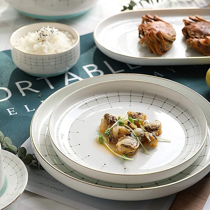 Porcelain Dinnerware Sets Plates and Bowls Sets High-End Dinner Set Ceramics Dinner Sets 40 Pieces Light Luxury Steak Plate Dessert Dish and Coffee Cup | Porcelain Dinnerware Set