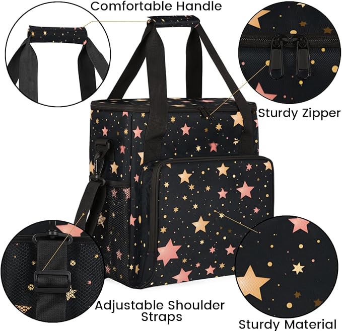 Rose Pink Star Coffee Maker Carrying Bag Portable Travel Storage Tote Bag Compatible with K-Mini or K-Mini Plus Single Serve Coffee Brewer Carrying Case with Multiple Pockets &amp Shoulder Strap