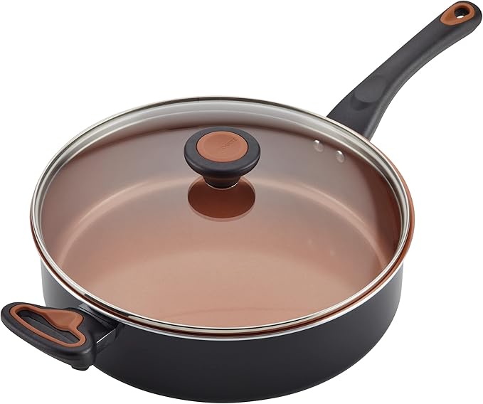 Farberware Glide Ceramic Nonstick Saute Pan / Frying Pan / Fry Pan with Lid and Helper Handle - 4 Quart Black