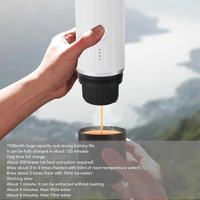 Haofy Portable Coffee Maker 19 Bar Pressure High Oil Extraction Mini Coffee Machine for Home Travel Office (White)
