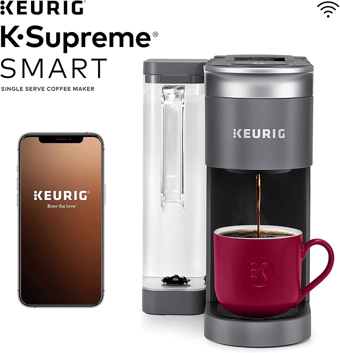 Keurig K-Elite Single-Serve K-Cup Pod Coffee Maker Brushed Slate 12 oz. Brew Size &amp K-Supreme SMART Coffee Maker MultiStream Technology Brews 6-12oz Cup Sizes Gray