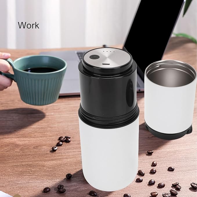 Cuifati Portable Electric Coffee Maker with Mill 350ML Cordless Coffee Machine Rechargeable Battery Operated Travel Coffee Maker Semi Automatic Coffee Cup for Camping Office (White)