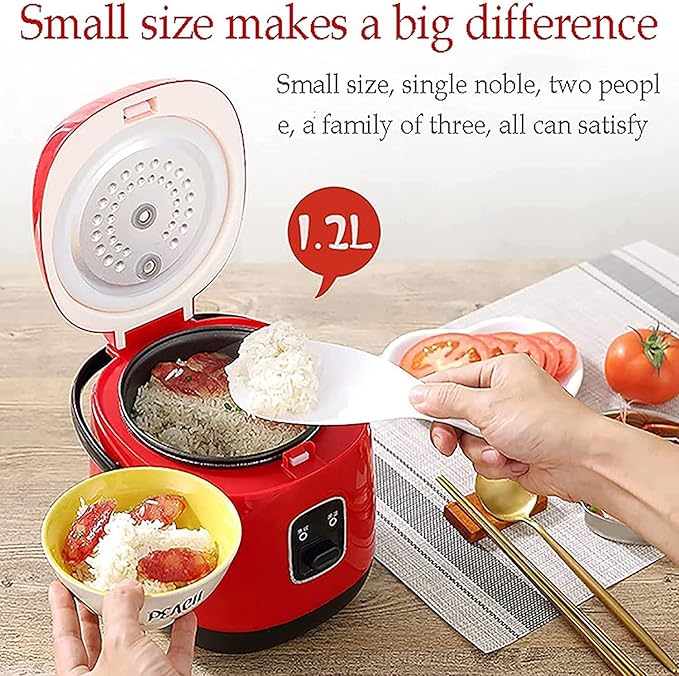 Mini Rice Cooker Fully Automatic Electric Rice Cooker With Portable Handle Easy To Clean Non-StickDetachable Cooking Pot (Red)