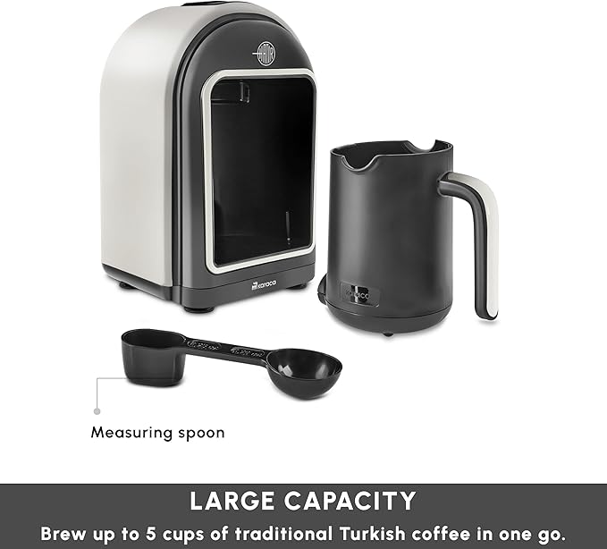 KARACA Hatır Turkish Coffee Maker 5 Cups Electric Turkish Coffee Machine with Ember Mode Automatic Temperature Control Overflow Protection Audible &amp Visual Alerts Cream