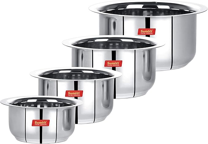 Sumeet Stainless Steel Tope/patila/cookware 370 550 800 1100ml 4 Piece (Steel)