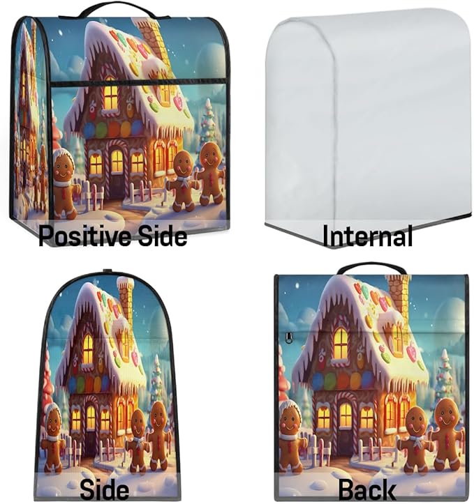 Kitchen Aid Mixer Cover Christmas Gingerbread Man Igloo Stand Mixer Cover Compatible with 6-8 Quarts Stand Mixers Dust Covers with Zipper Pocket Foldable Washable Kitchen Aid Organizer Bag