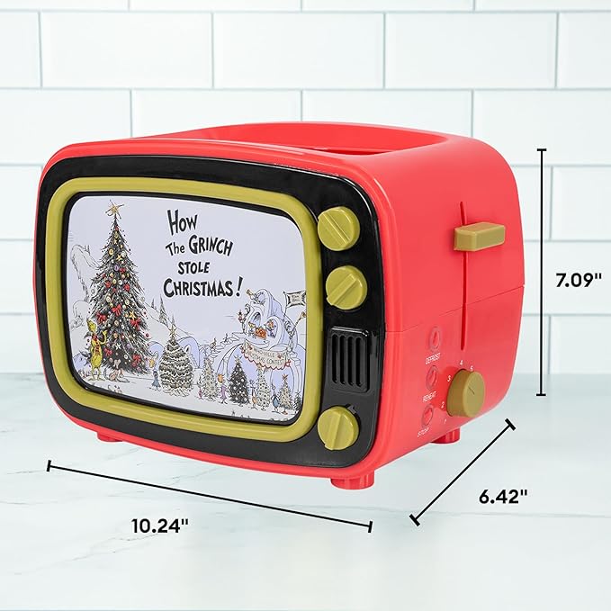 Uncanny Brands Dr. Seuss How the Grinch TV Toaster 2-Slice Holiday Breakfast Gift Grinch Face Toast Design