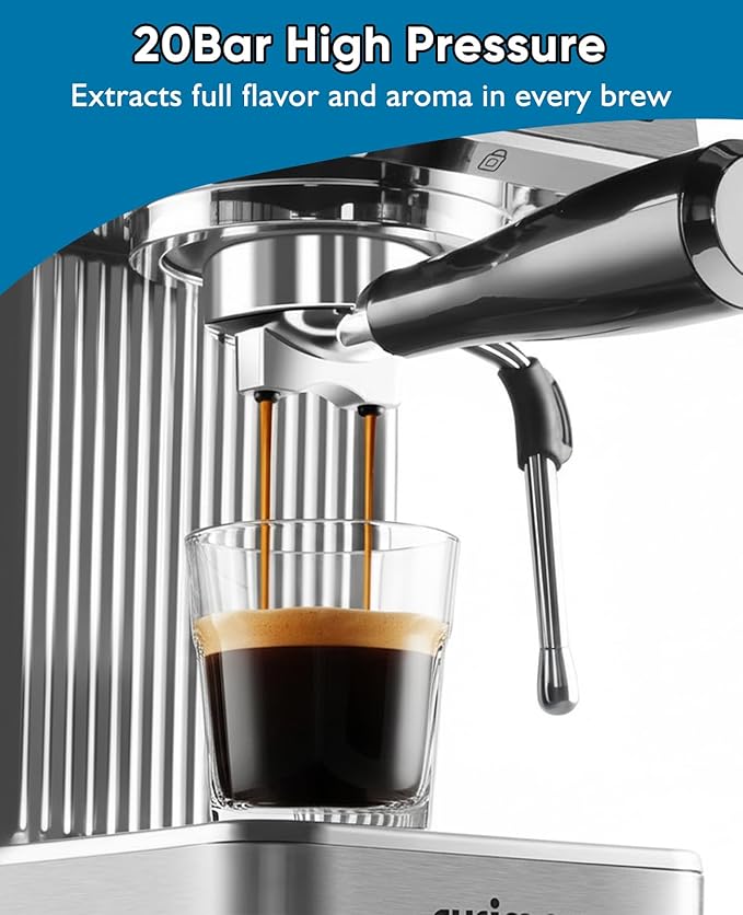 CUSIMAX Espresso Machine 20Bar Compact Coffee Machine with Powerful Steam Wand for Latte &amp Cappuccino Stainless Steel Espresso Maker with 34oz Remevable Water Tank