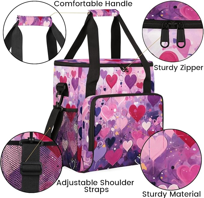 Purple Heart Coffee Maker Carrying Bag Portable Travel Storage Tote Bag Compatible with K-Mini or K-Mini Plus Single Serve Coffee Brewer Carrying Case with Multiple Pockets &amp Shoulder Strap