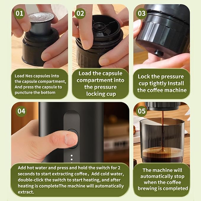 TOPINCN Portable Coffee Maker with 4 Minute Fast Heating Cordless Coffee Machine Wireless Coffee Brewer 100W Italian Pump Pressure for Travel Camping Car Outdoor