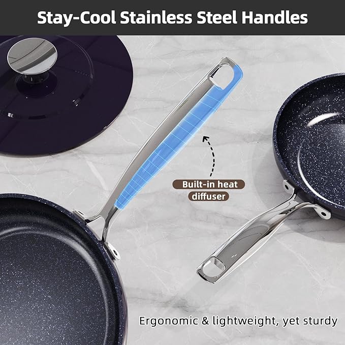 Nuwave Lux 13pc Forged Lightweight Cookware Set PFAS Free Healthy G10 Duralon Ceramic Coating Ultra Non-Stick Stay-Cool Handles Works on All Cooktops &amp Induction Ready