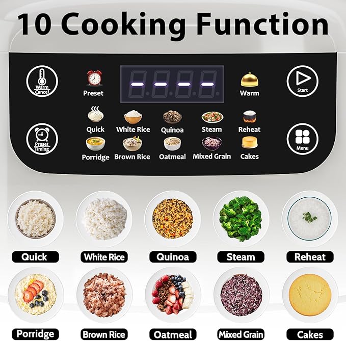 Portable Digital Rice Cooker 6-Cup (Uncooked)/12-Cup (Cooked) Small Rice Maker with Steaming Basket Mini Rice Cooker with 2L Removable Nonstick Inner Pot 10 Menu Options Auto Keep Warm 24 Hour De