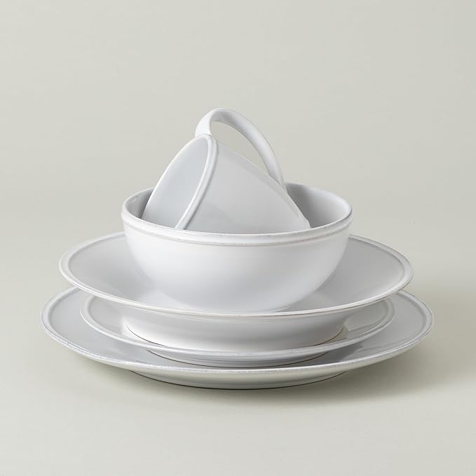 Costa Nova Ceramic Stoneware 5-Piece Place Setting Service for 1 - Friso Collection White | Microwave &amp Dishwasher Safe Dinnerware Set | Food Safe Glazing | Restaurant Quality Tableware