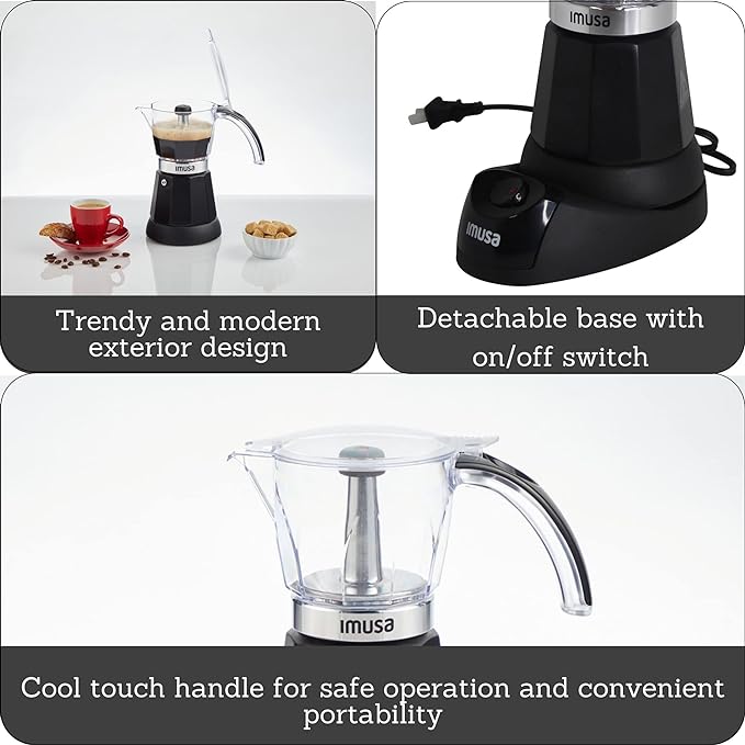 IMUSA 6 or 3 Cup Electric Espresso Maker Black Coffee Machine for Cuban Coffee Moka and Espresso Drinks