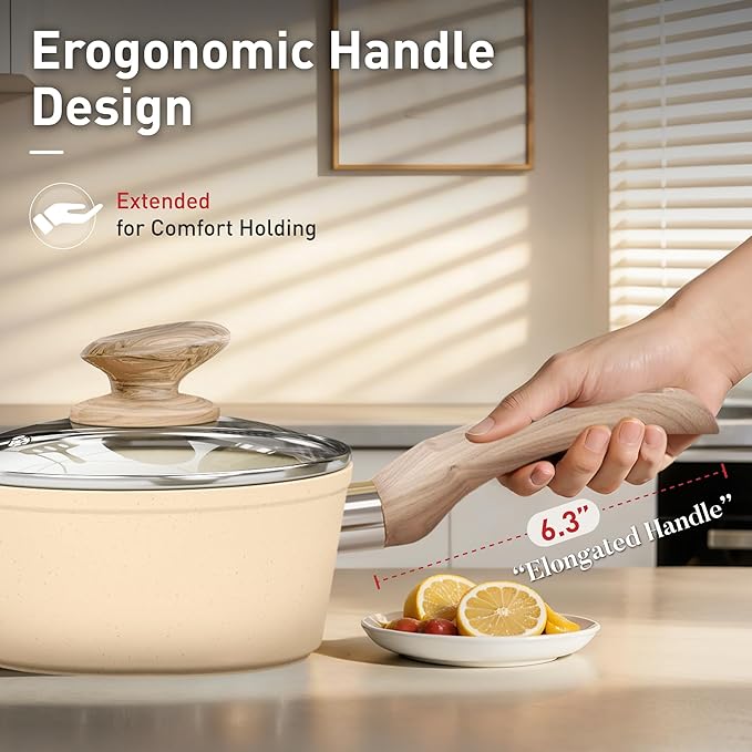 DisDelight Pots and Pans Set Non Stick Nonstick Induction Granite Kitchen Cookware Sets Induction Nonstick Granite Cooking Set Induction Cookware Cooking Pan Set Pan Sets for Cooking Cream White
