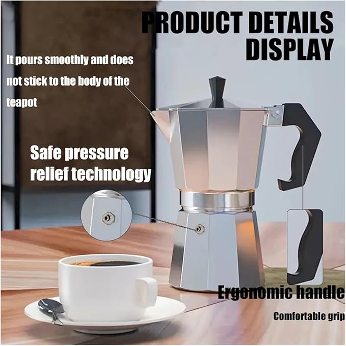 Octagonal Aluminum Metal Mocha – Espresso Single-Valve Extraction Coffee MakerCompatible for Outdoor Household &amp Office Use
