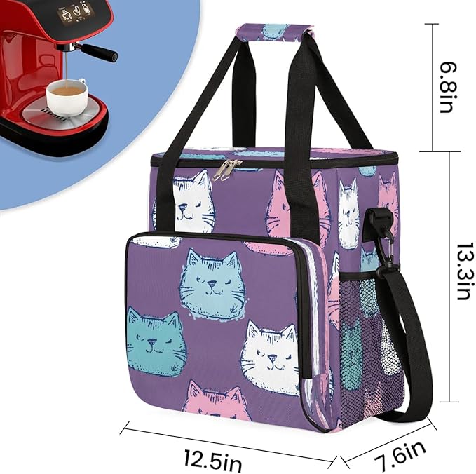 Cute Cats Face Coffee Maker Carrying Bag for Keurig K-Mini or K-Mini Plus Storage Portable Coffee Maker Travel Bag