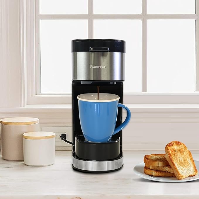 Kenmore Single Serve Coffee Maker – Compatible with Keurig K‑Cup Pods &amp Ground Coffee One Cup Brewer 6–14 Oz Brew Sizes Travel Mug Friendly Auto Shut‑Off Hot &amp Iced Maquina de cafe Black