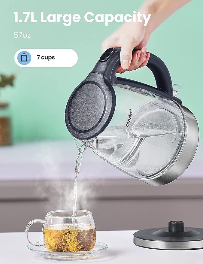 COMFEE' Rice Cooker Small 8 Cups Cooked(4 Cups Uncooked) 6-in-1 Stainless Steel Multi Cooker Slow Cooker Steamer &amp COMFEE' Glass Electric Tea Kettle &amp Hot Water Boiler 1.7L Bundle