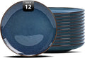 Organic Shape Highland Ceramic Dinner Plates 12pcs 10.5 Inch Handmade Reactive Glaze Stoneware Plates with Wavy Edge for Kitchen Microwave &amp Dishwasher Safe Scratch Resistant-Blue
