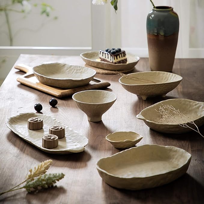Porcelain Dinnerware Sets 27 Pieces Ceramics Dinner Combination Set | Hand Made Hand Pinch Series Cereals Bowls and Steak Plates Sets