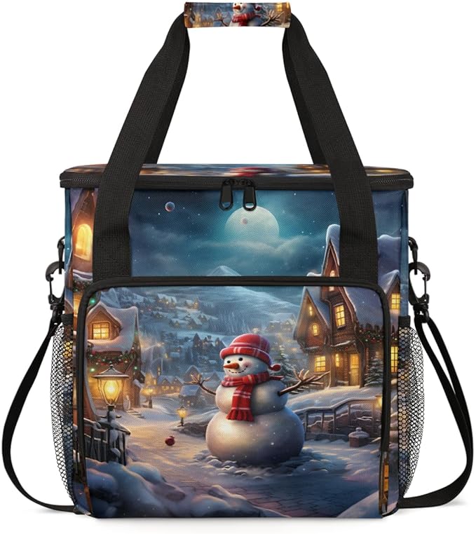 Xmas Snowman Coffee Maker Carrying Bag Dreamy Snowman Travel Storage Bag Compatible with K-Mini or K-Mini Plus Single Serve Coffee Brewer Carrying Case with Multiple Pockets &amp Shoulder Strap
