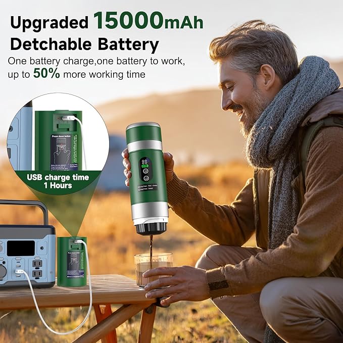 Portable Espresso Machine with Removeable Battery 20 bar Mini Travel Coffee maker Expresso Maker with USB-C3-in-1 Car Coffee Maker Self-Heating Ground Coffee &amp Capsule(Ns&ampDG)