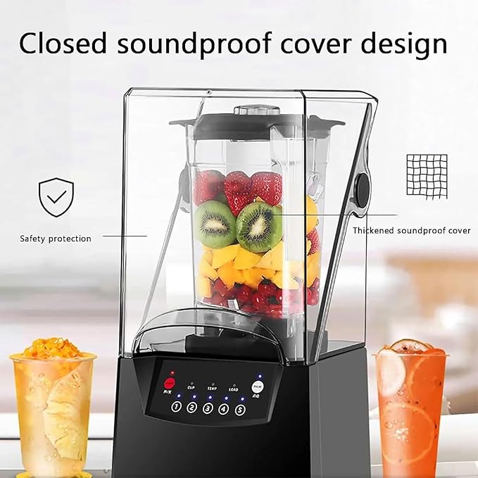 Blenders for Kitchen 2200W Commercial Slushy Machine with Soundproof Cover 5 Timer Presets And 17000 RPM Speed Adjustable 2000ml Large Capacity and Fast Blend for Bars Cafes And Restaurants