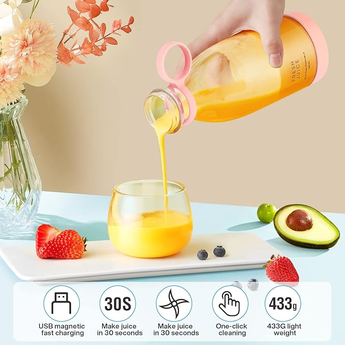 Portable BlenderFashion Portable Blender for Shakes and Smoothies 11.8 OzMagnetic USB Fast Charging Mini Mixer BottleTake It for Traveling Outdoor Gym Office Cars Gift -PK