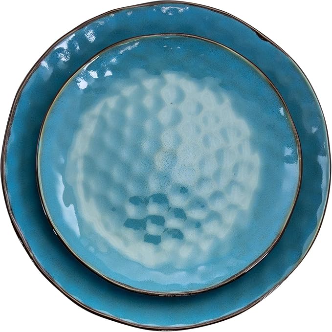 16 Piece Turquoise Stoneware Dinnerware Set – Textured Plates Bowls &amp Mugs for 4 Dishwasher &amp Microwave Safe