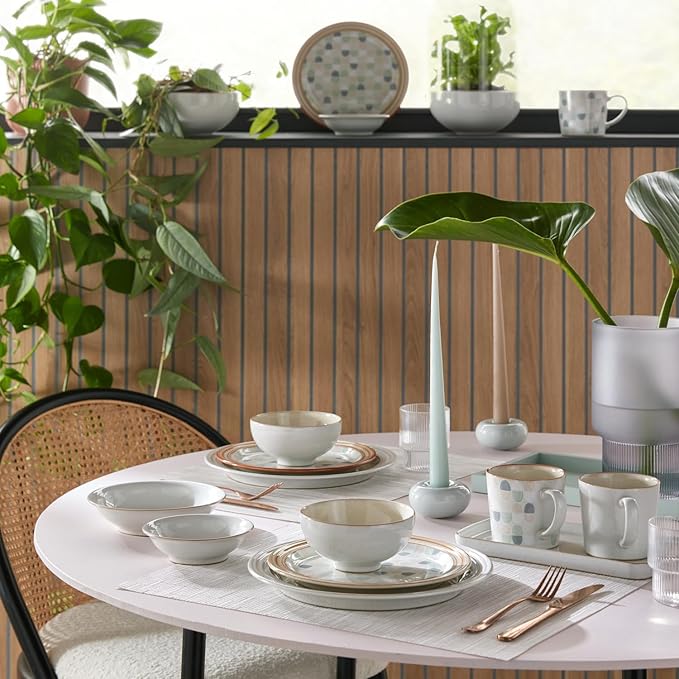 Denby - Heritage Atrium Dinner Set For 4-12 Piece Natural Ceramic Stoneware Tableware Set - Dishwasher &amp Microwave Safe - Scratch Resistant - 4 x Dinnerware Plates Side Plates &amp Bowls For Eve