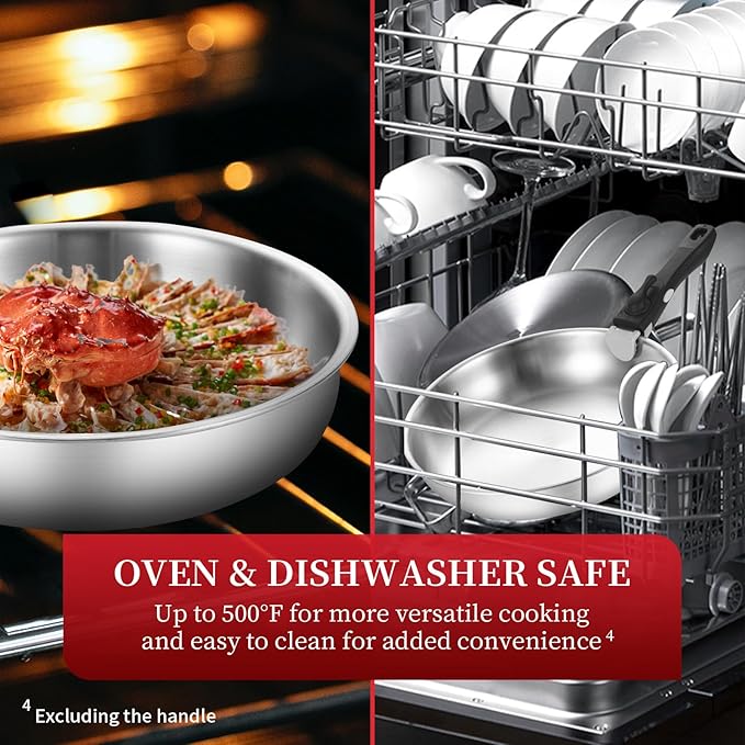 Inqibee Tri-Ply Stainless Steel Cookware Set with Removable Handle Detachable Handle 8.5-11 Inch Frying Pan Set Induction Kitchen Cooking Set for Home &amp RV Cooking Dishwasher and Oven Safe