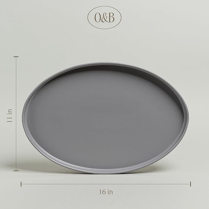 over&ampback Stackable Stoneware Serving Platter - Elegant 1-Piece Oval Serving Platter to Complete Your Kitchen Set - Perfect for Appetizers Desserts and More - 16 L x 11 W - Semi-Matte Charcoal