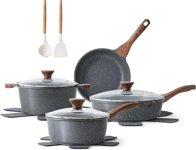 SENSARTE Nonstick Cookware Set 13-PieceStay-Cool Handles9.5 Inch Nonstick Grill PanDurable Skillet