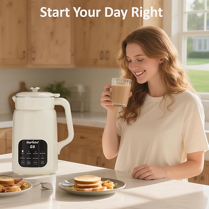 Sunvivi 8 in 1 Nut Milk Maker Machine: 60oz Soy Milk Maker for Soy/Nut/Oat Milk Juice Milkshake Rice Paste and Boil Water Countertop Blender with Delay Start/Keep Warm/Self Clean Food Processor
