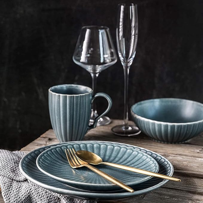 Dinnerware Set Plates and Bowls Sets Retro Style Three-Dimensional Cereals Bowls And Steak Plates Sets | 22 Pieces Ceramics Dinner Combination Set