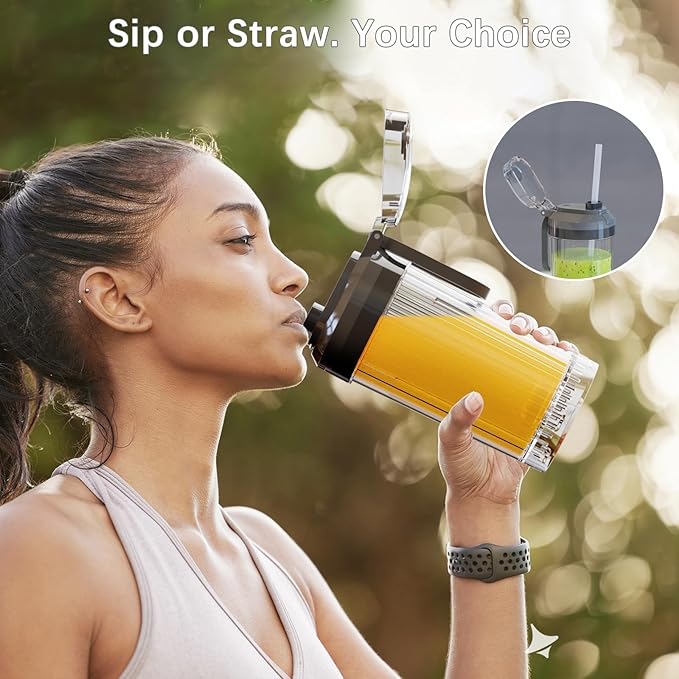 Personal Blender Portable Blender for-Smoothies and Shakes Ice crush Juice Pulse 4 Programs Cordless USB-C Rechargeable 18 oz removable Vessel Lids and Straws BPA Free Dishwasher Safe