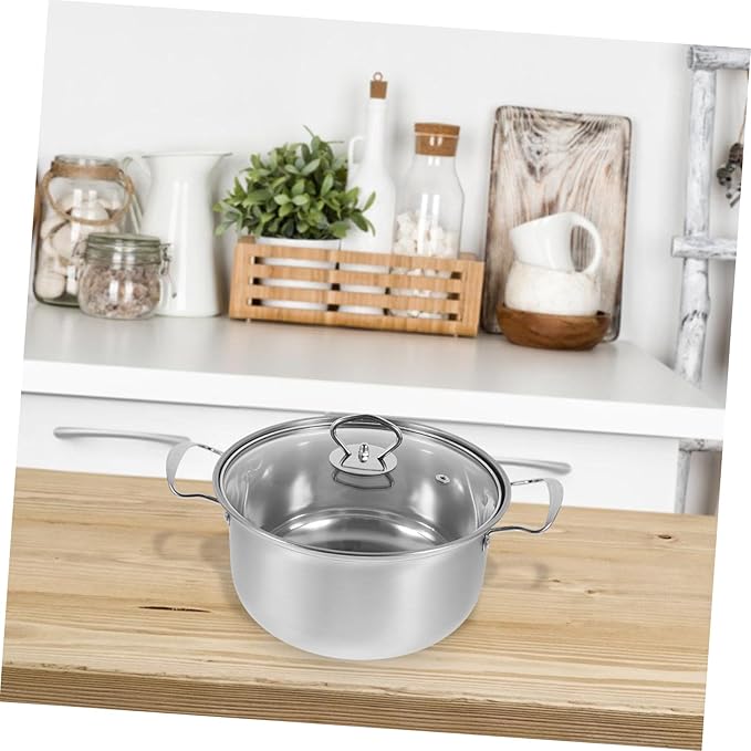 Healifty Stainless Steel Cookware Set with Soup Pot Milk Pot Frying Pan Thick Bottom for Quick Heating with Comfortable Steel Handles for Efficient Kitchen Cooking