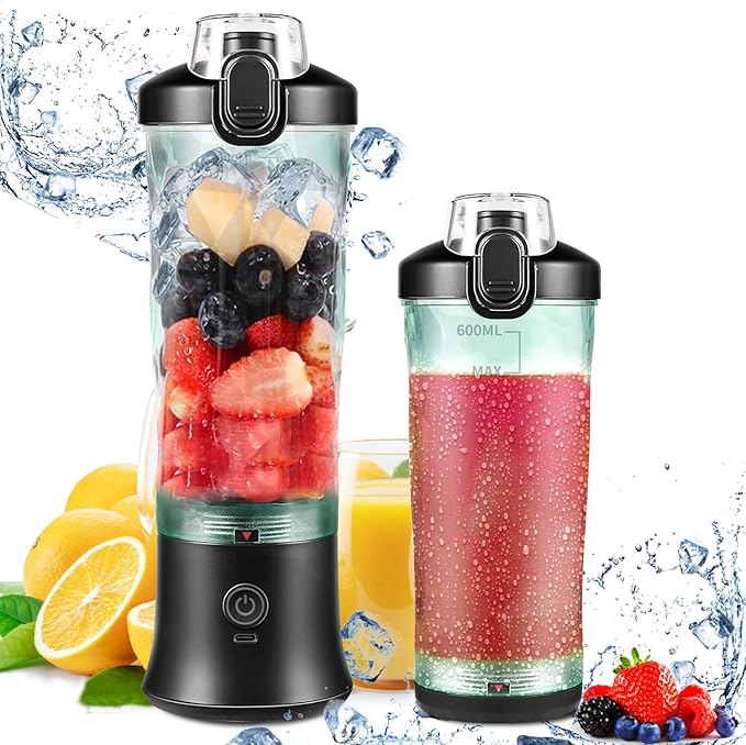 Portable BlenderPersonal Size Blender for Shakes and Smoothies with 6 Blades20 Oz Mini fresh juicer Blender Cup USB rechargeable with Travel Lid for HomeOffice &amp Gym (Diamond Black)